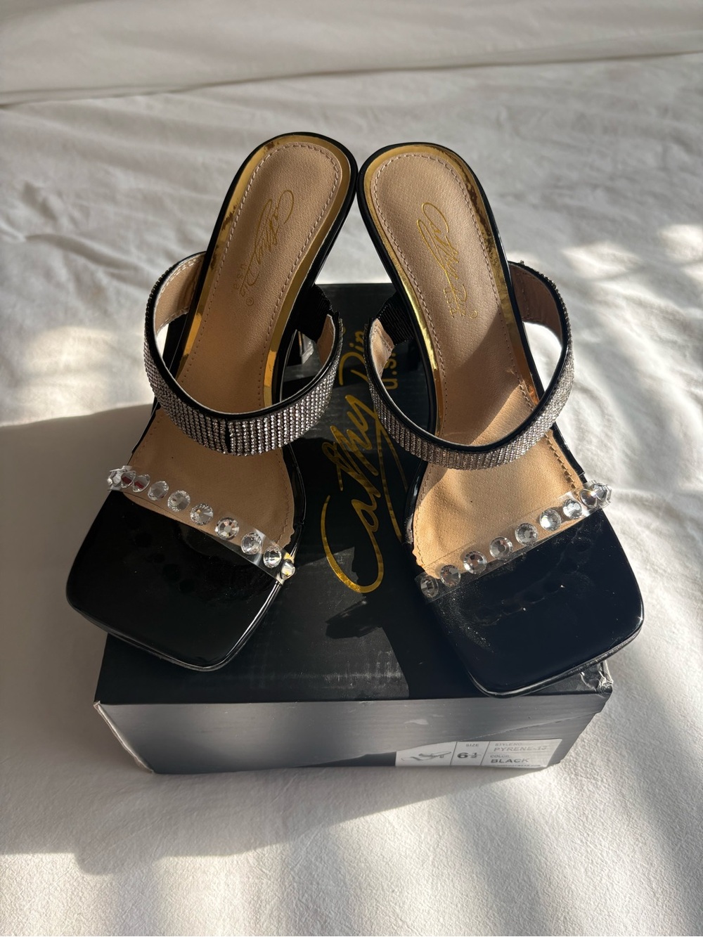 CATHY DIN Tyree Heeled Open Toe Women’s 6.5 Black Silver Heels